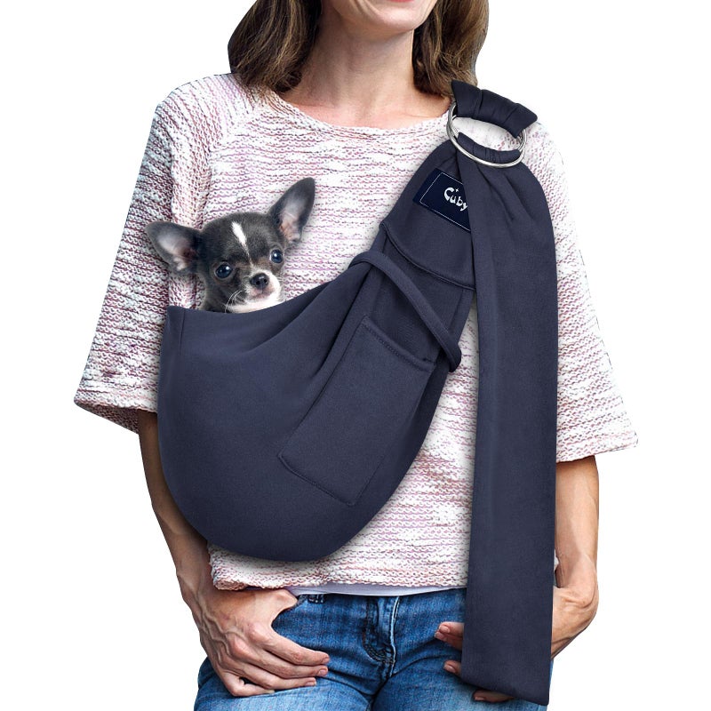 CUBY Dog and Cat Sling Carrier - Hands Free Reversible Pet Papoose Bag - Soft Pouch and Tote Design - Suitable for Puppy, Small Dogs Cats Outdoor (Blue, Adjust Strap 1.0) - Image 1